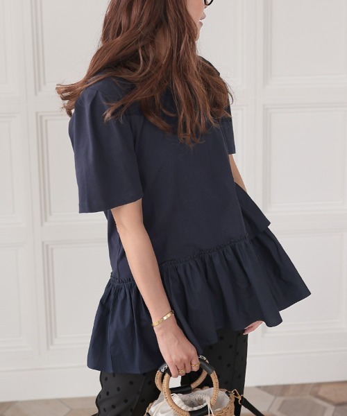 DONOBAN（ドノバン）の「フリルヘムTEE（Tシャツ/カットソー・レディース・ブラック/グレイッシュベージュ/ホワイト/ネイビー・FREE）」の4枚目の写真