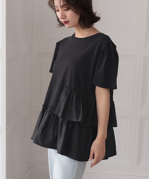 DONOBAN（ドノバン）の「フリルヘムTEE（Tシャツ/カットソー・レディース・ブラック/グレイッシュベージュ/ホワイト/ネイビー・FREE）」の2枚目の写真