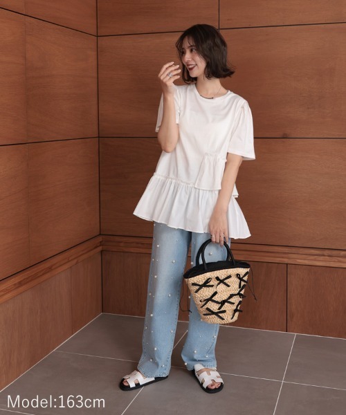 DONOBAN（ドノバン）の「フリルヘムTEE（Tシャツ/カットソー・レディース・ブラック/グレイッシュベージュ/ホワイト/ネイビー・FREE）」の7枚目の写真