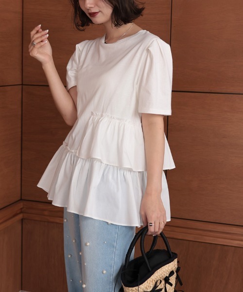 DONOBAN（ドノバン）の「フリルヘムTEE（Tシャツ/カットソー・レディース・ブラック/グレイッシュベージュ/ホワイト/ネイビー・FREE）」の8枚目の写真