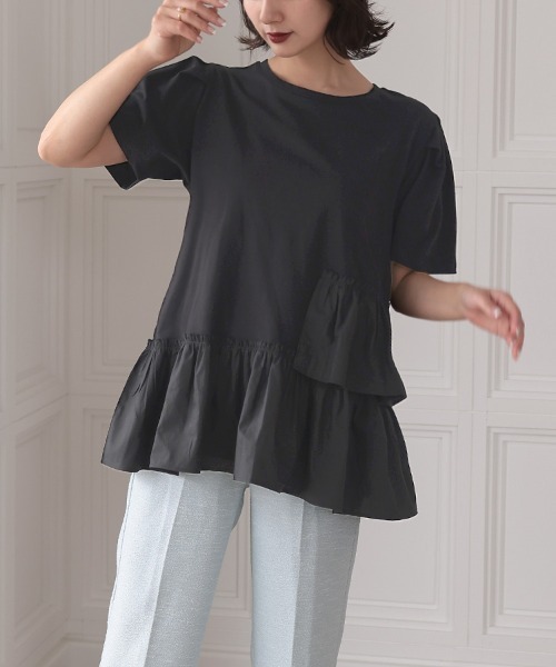 DONOBAN（ドノバン）の「フリルヘムTEE（Tシャツ/カットソー・レディース・ブラック/グレイッシュベージュ/ホワイト/ネイビー・FREE）」の12枚目の写真