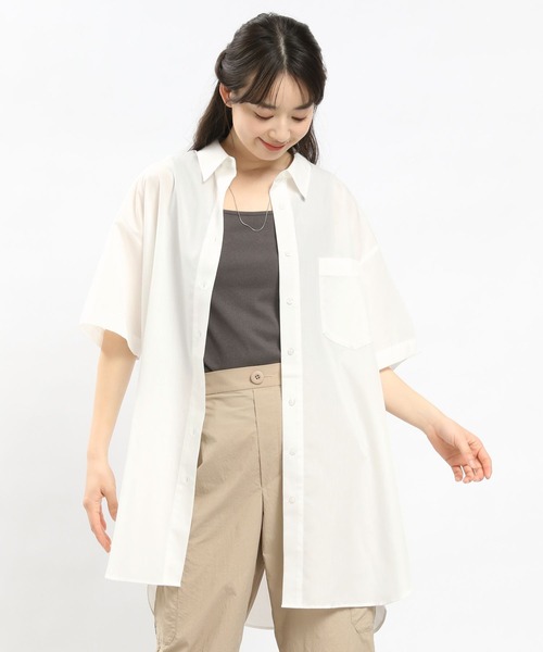 GLOBAL WORK Smile Seed Store（グローバルワーク スマイルシードストア）の「オーバーサイズシャツ半袖/976994（シャツ/ブラウス・レディース・オフホワイト/チェック/ブルー系その他/その他/ブラック/ブルー系その他5/ブルー系その他4・SMALL/LARGE/MEDIUM/X-LARGE）」の2枚目の写真