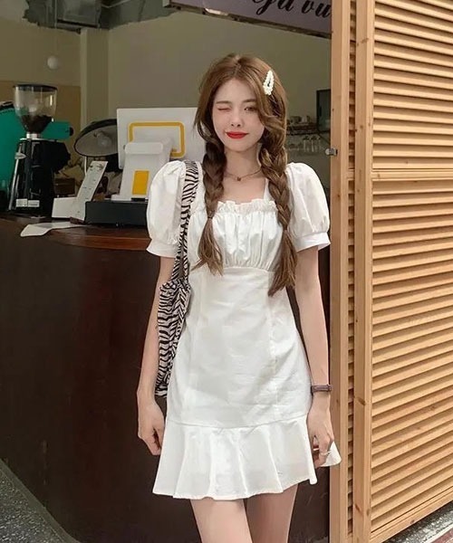 Mayree（メイリー）の「【Mayree】パフスリーブプリーツフリルワンピース（ワンピース・レディース・ピンク/ホワイト/ブラック・SMALL/MEDIUM/LARGE/X-LARGE）」の2枚目の写真