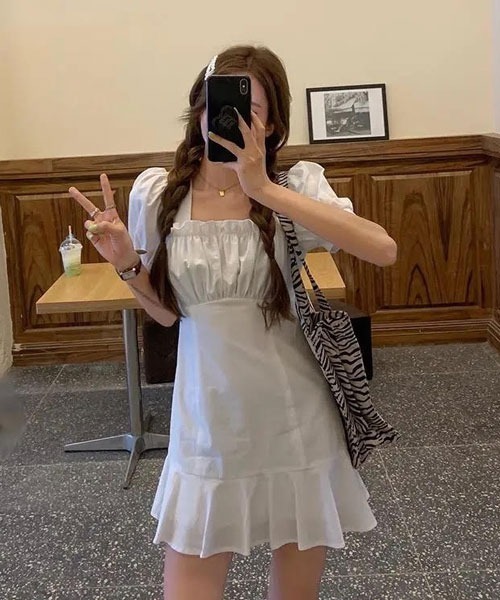 Mayree（メイリー）の「【Mayree】パフスリーブプリーツフリルワンピース（ワンピース・レディース・ピンク/ホワイト/ブラック・SMALL/MEDIUM/LARGE/X-LARGE）」の8枚目の写真