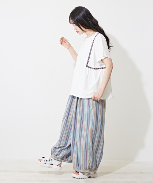 CUBE SUGAR(キューブシュガー)の「ストライプタックバルーンパンツ(その他パンツ・レディース・ブルー/カーキ/パープル/ネイビー/グリーン/レッド/ナチュラル・M)」の8枚目の写真