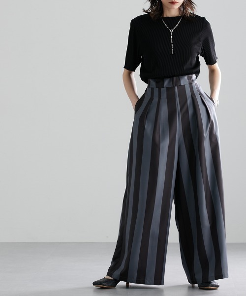 Soiunique（スワユニーク）の「配色ストライプワイドパンツ ［Soiunique］（その他パンツ・レディース・モカ/チャコール・M/L/LL）」の13枚目の写真