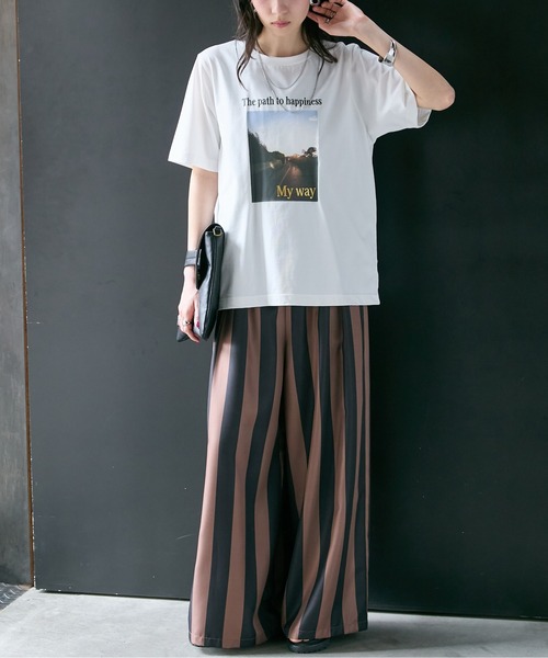 Soiunique（スワユニーク）の「配色ストライプワイドパンツ ［Soiunique］（その他パンツ・レディース・モカ/チャコール・M/L/LL）」の3枚目の写真