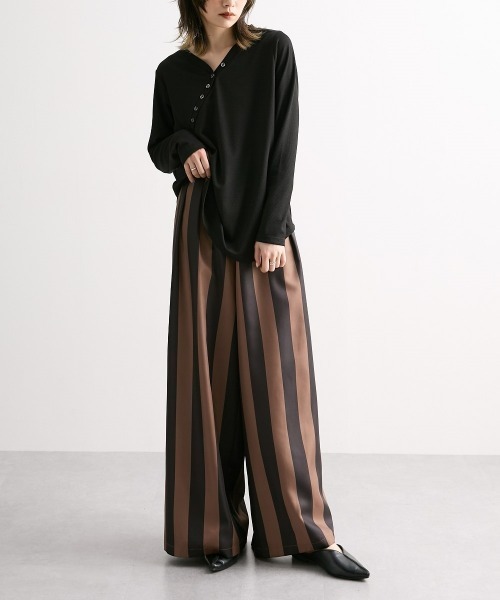 Soiunique（スワユニーク）の「配色ストライプワイドパンツ ［Soiunique］（その他パンツ・レディース・モカ/チャコール・M/L/LL）」の7枚目の写真