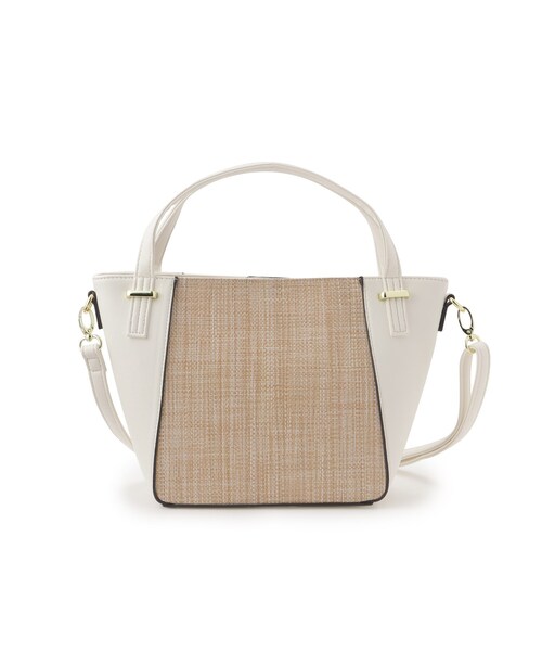 SHOO・LA・RUE（シューラルー）の「◆【2WAY】雑材風素材コンビトート（トートバッグ・レディース・ブラック/アイボリー/イエロー・00）」の2枚目の写真