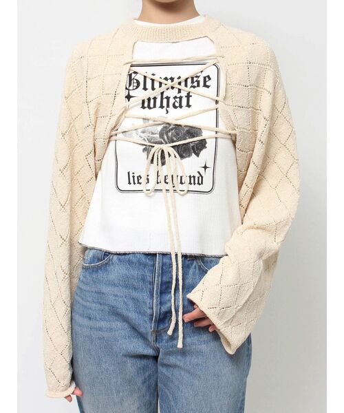 jouetie（ジュエティ）の「2wayレースアップクロップドニット（ニット/セーター・レディース・ブラック/アイボリー/レッド・MEDIUM）」の20枚目の写真