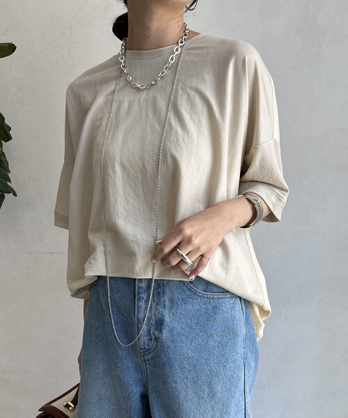 DouDou(ドゥドゥ)の「【WEB限定】バックファスナー異素材切替プルオーバー(Tシャツ/カットソー・レディース・ブラック/ライトベージュ/カーキ・FREE)」の18枚目の写真