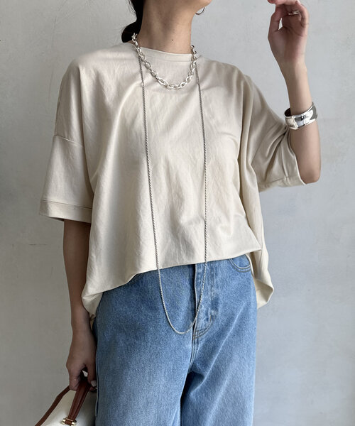 DouDou(ドゥドゥ)の「【WEB限定】バックファスナー異素材切替プルオーバー(Tシャツ/カットソー・レディース・ブラック/ライトベージュ/カーキ・FREE)」の19枚目の写真