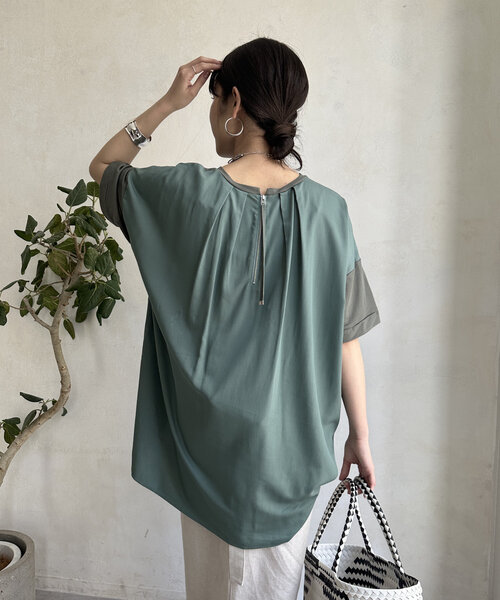 DouDou(ドゥドゥ)の「【WEB限定】バックファスナー異素材切替プルオーバー(Tシャツ/カットソー・レディース・ブラック/ライトベージュ/カーキ・FREE)」の16枚目の写真