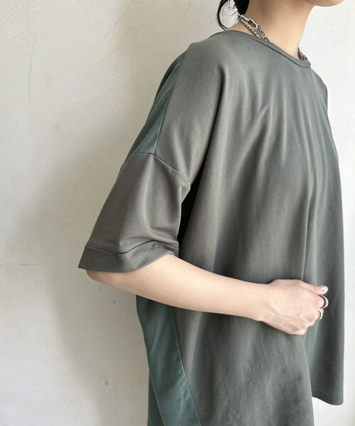 DouDou(ドゥドゥ)の「【WEB限定】バックファスナー異素材切替プルオーバー(Tシャツ/カットソー・レディース・ブラック/ライトベージュ/カーキ・FREE)」の6枚目の写真