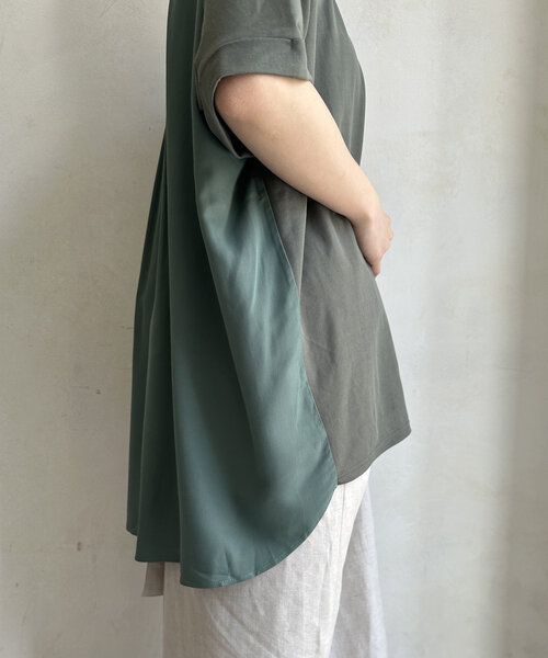 DouDou(ドゥドゥ)の「【WEB限定】バックファスナー異素材切替プルオーバー(Tシャツ/カットソー・レディース・ブラック/ライトベージュ/カーキ・FREE)」の7枚目の写真