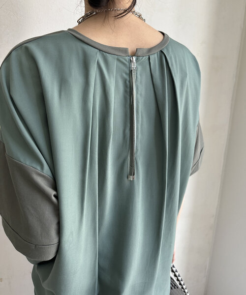DouDou(ドゥドゥ)の「【WEB限定】バックファスナー異素材切替プルオーバー(Tシャツ/カットソー・レディース・ブラック/ライトベージュ/カーキ・FREE)」の8枚目の写真