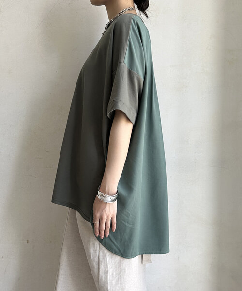 DouDou(ドゥドゥ)の「【WEB限定】バックファスナー異素材切替プルオーバー(Tシャツ/カットソー・レディース・ブラック/ライトベージュ/カーキ・FREE)」の9枚目の写真