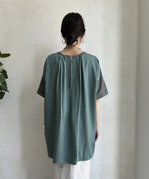 DouDou(ドゥドゥ)の「【WEB限定】バックファスナー異素材切替プルオーバー(Tシャツ/カットソー・レディース・ブラック/ライトベージュ/カーキ・FREE)」の10枚目の写真