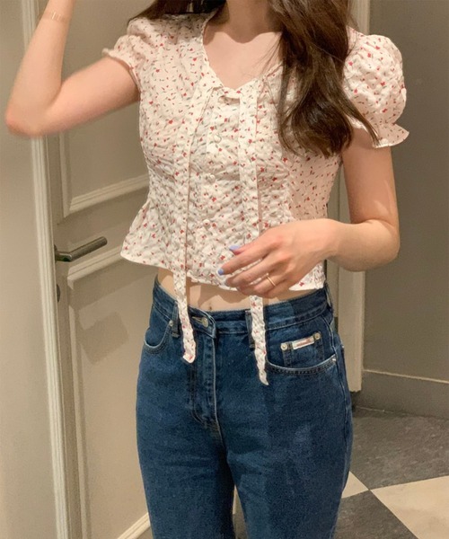 【ルネ】お袖おリボン♡パフスリーブ♡ブラウス パフスリーブリボンブラウス（Tシャツ/カットソー）｜Girly Doll