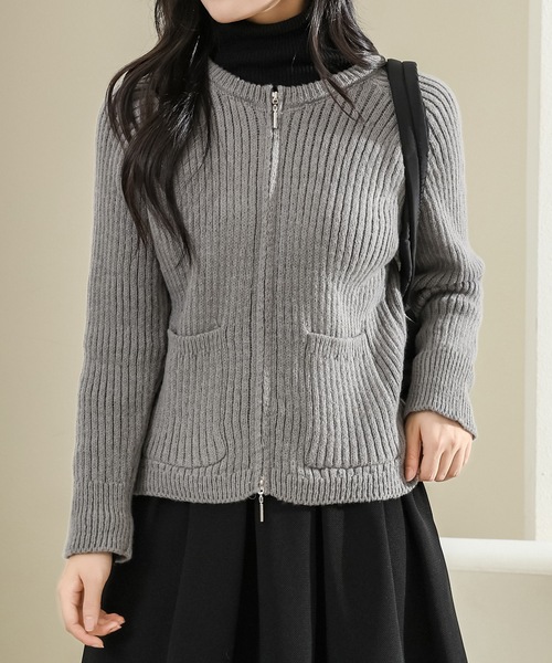 美品☆René /ルネ 半袖ニットダブルジップ パール ボレロ カーディガン