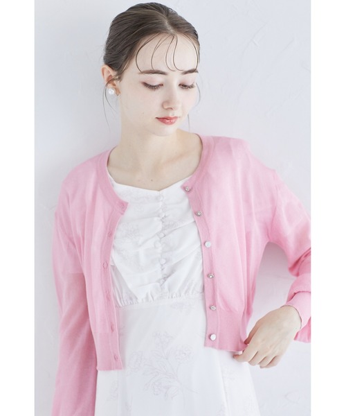 tocco closet(トッコ クローゼット)の「多種ビジュー釦シアーラメカーディガン(カーディガン/ボレロ・レディース・ピンク/グレイッシュブルー/オフホワイト・M)」の3枚目の写真