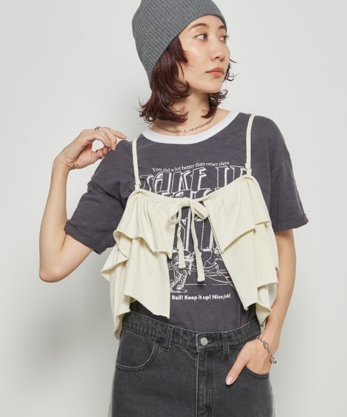 Auntie Rosa Holiday(アンティローザホリデー)の「ピグメント2WAYフリルキャミ(キャミソール・レディース・チャコールグレー/ナチュラル・FREE)」の13枚目の写真