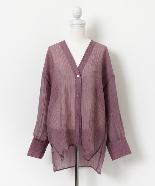 ITEMS URBANRESEARCH（アイテムズ アーバンリサーチ）の「Vネックシアーブラウス（シャツ/ブラウス・レディース・パープル/オフホワイト/ブラウン・FREE）」の19枚目の写真