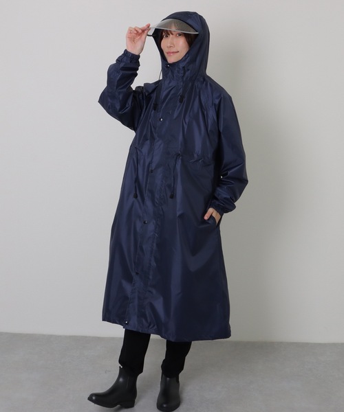 ウエスト シェイプ フーデット ロング レインコート（レインコート
