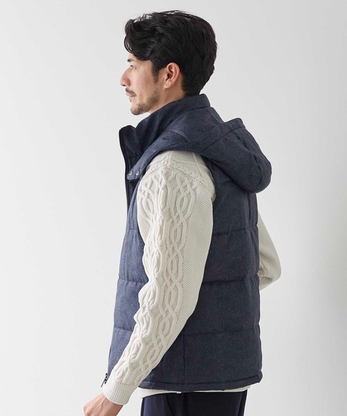 UNION STATION（ユニオンステーション）の「メランジプリントヘリンボンフード着脱スタンドカラー中綿ベスト（ダウンベスト・メンズ・ブラック/ネイビー・M/L/LL）」の8枚目の写真