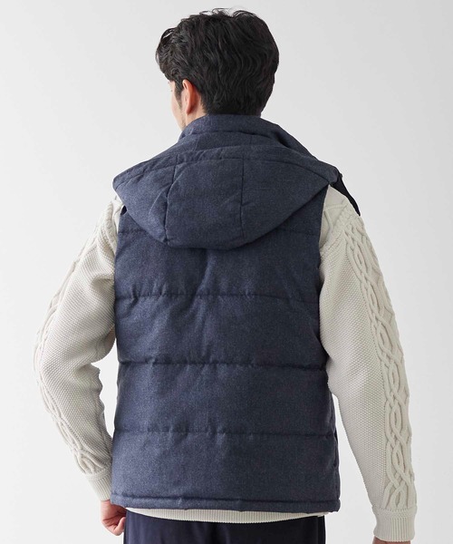 UNION STATION（ユニオンステーション）の「メランジプリントヘリンボンフード着脱スタンドカラー中綿ベスト（ダウンベスト・メンズ・ブラック/ネイビー・M/L/LL）」の9枚目の写真