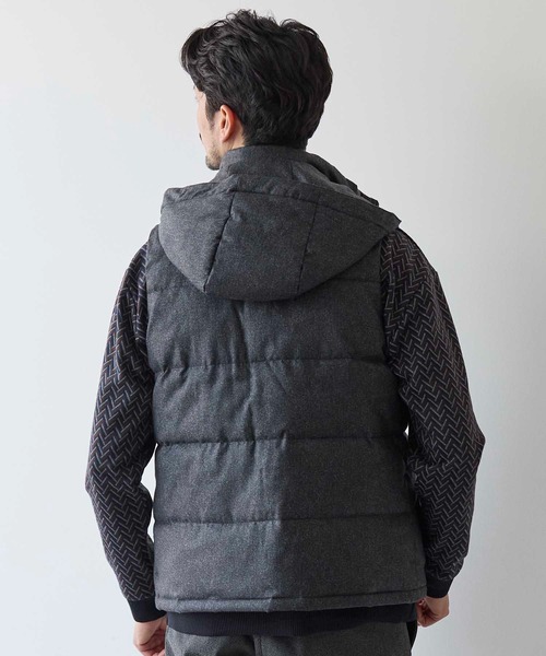 UNION STATION（ユニオンステーション）の「メランジプリントヘリンボンフード着脱スタンドカラー中綿ベスト（ダウンベスト・メンズ・ブラック/ネイビー・M/L/LL）」の5枚目の写真