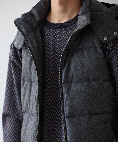 UNION STATION（ユニオンステーション）の「メランジプリントヘリンボンフード着脱スタンドカラー中綿ベスト（ダウンベスト・メンズ・ブラック/ネイビー・M/L/LL）」の6枚目の写真