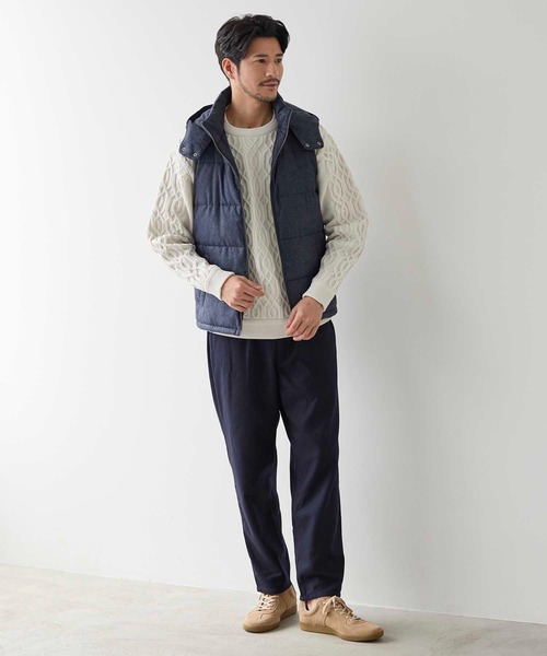 UNION STATION（ユニオンステーション）の「メランジプリントヘリンボンフード着脱スタンドカラー中綿ベスト（ダウンベスト・メンズ・ブラック/ネイビー・M/L/LL）」の10枚目の写真