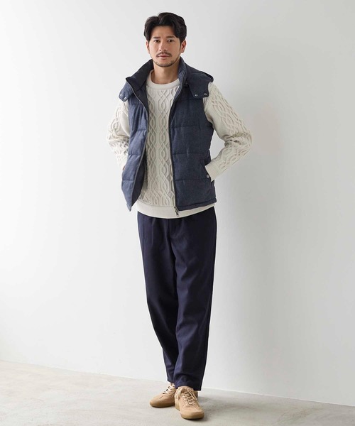 UNION STATION（ユニオンステーション）の「メランジプリントヘリンボンフード着脱スタンドカラー中綿ベスト（ダウンベスト・メンズ・ブラック/ネイビー・M/L/LL）」の11枚目の写真