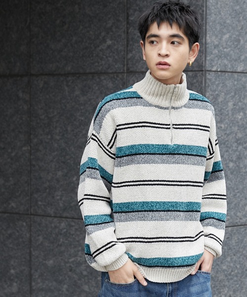 WEGO（ウィゴー）の「WEGO/ベロアモールハーフジッププルオーバー（ニット/セーター・メンズ・ホワイト系その他5/ブラック系その他5・FREE）」の2枚目の写真