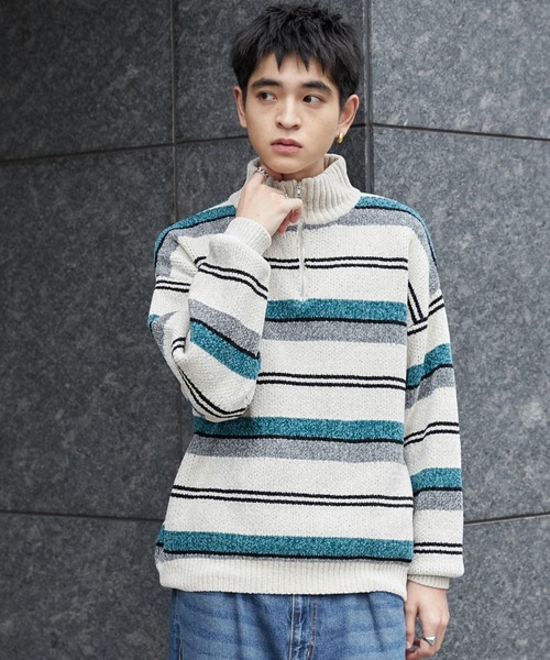 WEGO（ウィゴー）の「WEGO/ベロアモールハーフジッププルオーバー（ニット/セーター・メンズ・ホワイト系その他5/ブラック系その他5・FREE）」の5枚目の写真