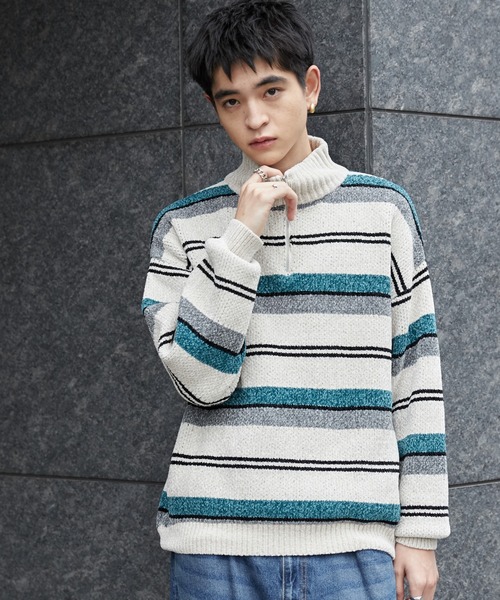 WEGO（ウィゴー）の「WEGO/ベロアモールハーフジッププルオーバー（ニット/セーター・メンズ・ホワイト系その他5/ブラック系その他5・FREE）」の6枚目の写真