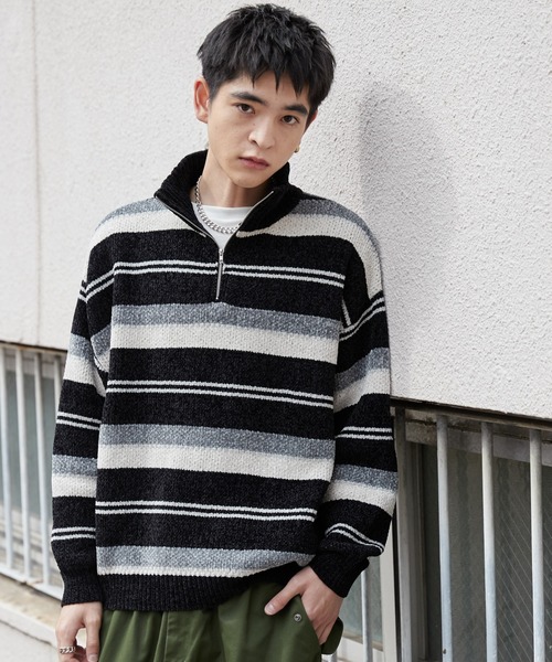 WEGO（ウィゴー）の「WEGO/ベロアモールハーフジッププルオーバー（ニット/セーター・メンズ・ホワイト系その他5/ブラック系その他5・FREE）」の9枚目の写真