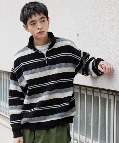 WEGO（ウィゴー）の「WEGO/ベロアモールハーフジッププルオーバー（ニット/セーター・メンズ・ホワイト系その他5/ブラック系その他5・FREE）」の10枚目の写真