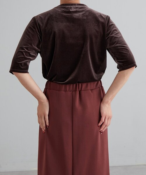 earthy（アーシー）の「【春まで使える！】ベロアTee（Tシャツ/カットソー・レディース・ネイビー/ブラウン/ライトベージュ・FREE）」の10枚目の写真