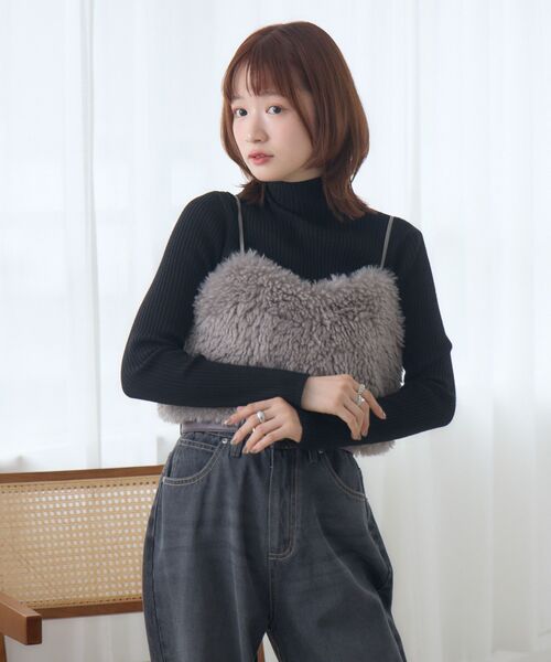 RETRO GIRL（レトロガール）の「ボアビスチェ（キャミソール・レディース・ライトグレー/ブラウン・FREE）」の9枚目の写真