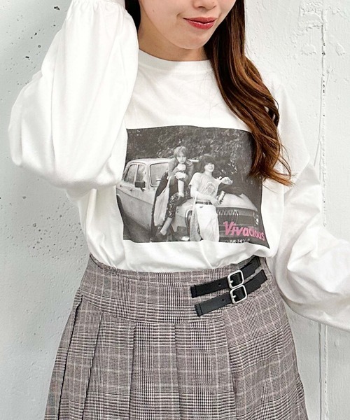 archives(アルシーヴ)の「アソートプリントロンT(Tシャツ/カットソー・レディース・ホワイト×ブラック/ホワイト×レッド/ホワイト×グリーン・MEDIUM)」の3枚目の写真