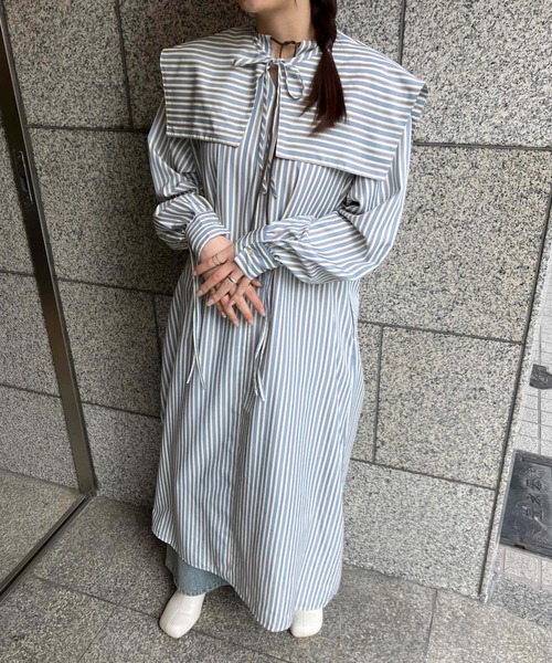 セール】スクエアカラーSETストライプワンピース（ワンピース）｜KBF