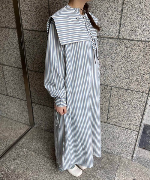 KBF（ケイビーエフ）の「スクエアカラーSETストライプワンピース