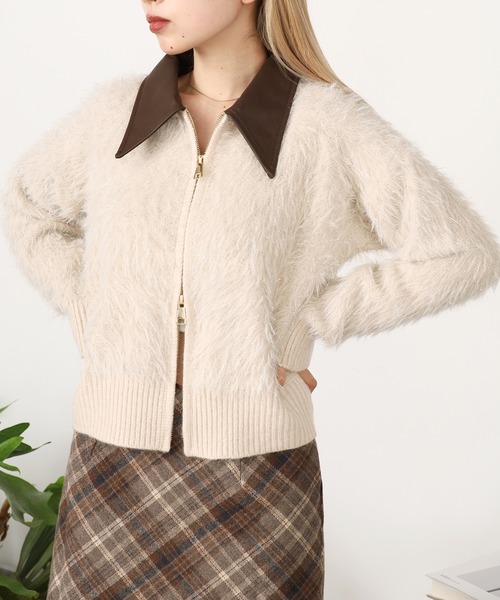 ROOPTOKYO（ループトウキョウ）の「襟付きダブルジップシャギーニット（ニット/セーター・レディース・ベージュ/ブラック/ブラウン・FREE）」の3枚目の写真