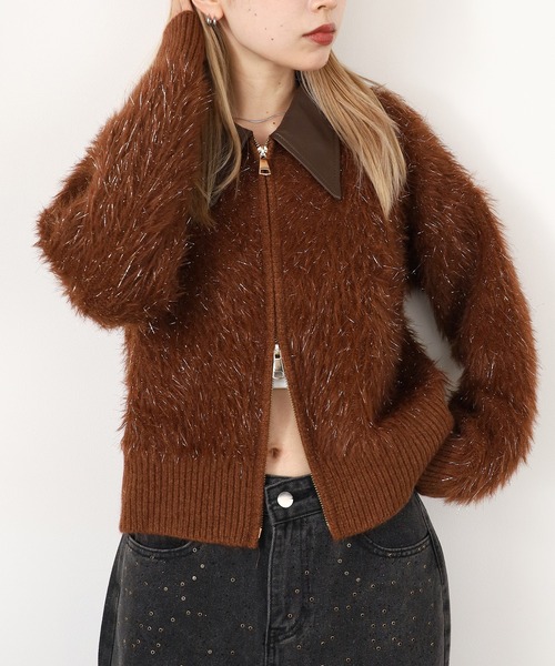 ROOPTOKYO（ループトウキョウ）の「襟付きダブルジップシャギーニット（ニット/セーター・レディース・ベージュ/ブラック/ブラウン・FREE）」の2枚目の写真