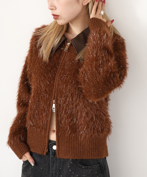 襟付きダブルジップシャギーニット（ニット/セーター）｜ROOPTOKYO