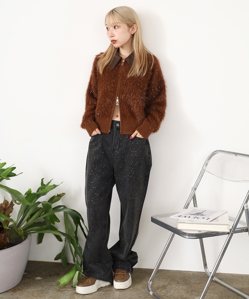 襟付きダブルジップシャギーニット（ニット/セーター）｜ROOPTOKYO