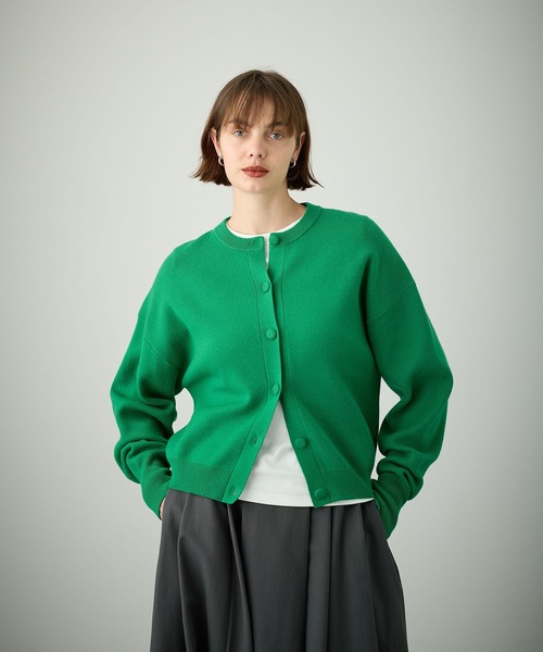 BONUQUE ボヌーク グリーン カーディガン ショートニットカーディガン【UV/洗濯機洗い可】（カーディガン/ボレロ