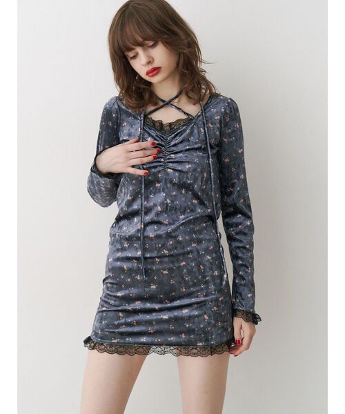 jouetie(ジュエティ)の「レースドッキングベロア花柄ワンピース(ワンピース・レディース・ネイビー/ブラウン/グレー・MEDIUM)」の5枚目の写真